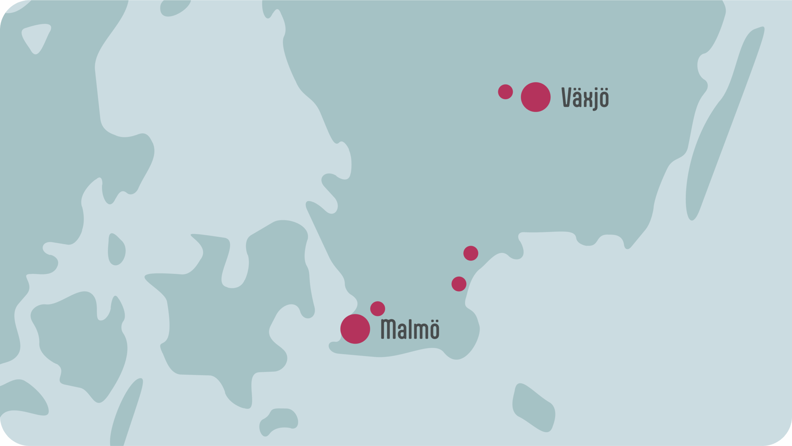 Karta som visar var i Sverige VoB:s olika verksamheter och kontor finns.